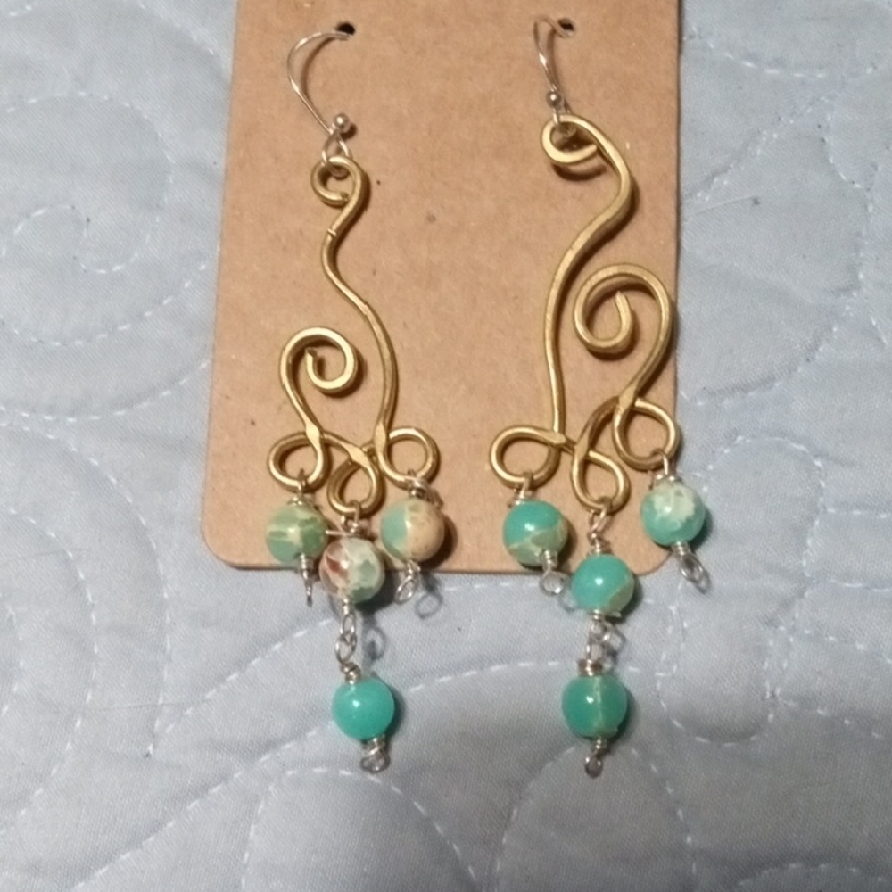 Artistic Gold and Turquoise Swirl Earrings